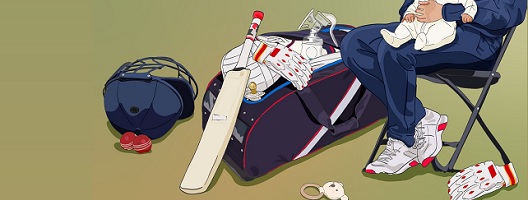 Graphic of a cricketer holding a baby 