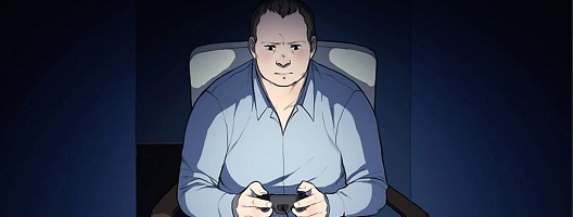 Line drawing of a man playing a video game