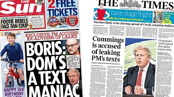 Composite image featuring the Sun and Times front pages