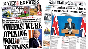 Composite image featuring Daily Express and Daily Telegraph front pages