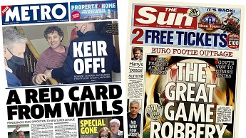 Composite image featuring Metro and Sun front pages