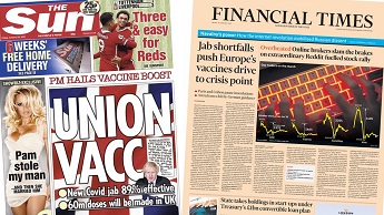 Composite image featuring the Sun and Financial Times front pages
