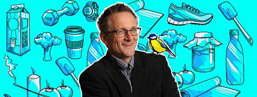 Dr Michael Mosley against a background of the Just One Thing logo