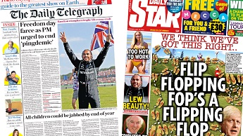 Composite image featuring Daily Telegraph and Daily Star front pages