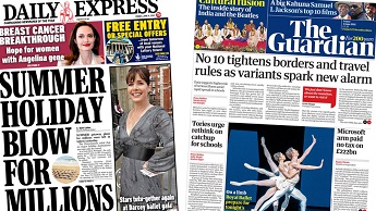 Composite image featuring Daily Express and Guardian front pages