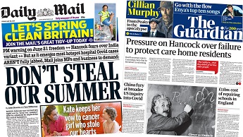 Composite image featuring Daily Mail and Guardian front pages