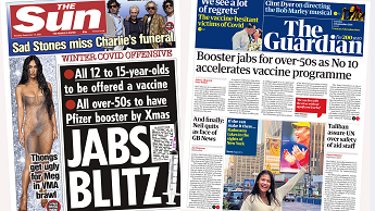 Composite image showing the Sun and Guardian front pages