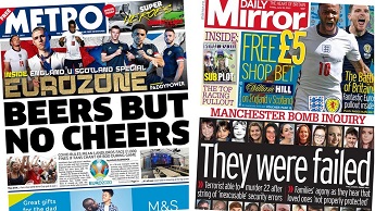 Composite image featuring Metro and Daily Mirror front pages