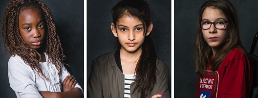 Composite image of three girls with arms crossed