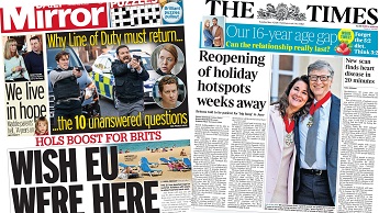 Composite image featuring Daily Mirror and Times front pages