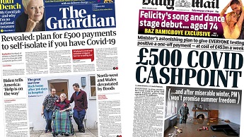 Composite image featuring Guardian and Daily Mail front pages