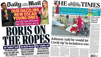 Composite image featuring Daily Mail and Times front pages