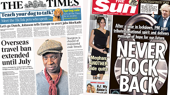 Composite image featuring Times and Sun front pages