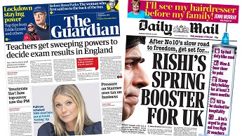 Composite image showing Guardian and Daily Mail front pages
