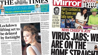 Composite image featuring Times and Mirror front pages