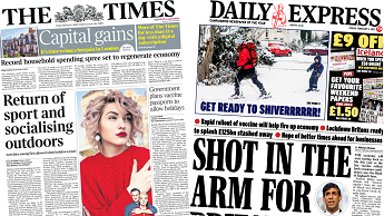 Composite image featuring Times and Daily Express front page