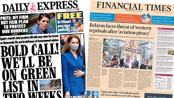 Composite image featuring Daily Express and Financial Times front pages