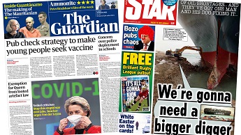 Composite image featuring Guardian and Daily Star front pages