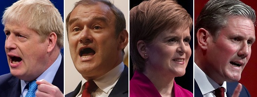 Composite image showing, from left, Boris Johnson, Sir Ed Davey, Nicola Sturgeon and Sir Keir Starmer