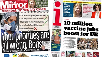 Composite image featuring Daily Mirror and i front pages