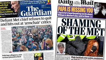 Composite image featuring Guardian and Daily Mail front pages