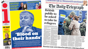 Composite image featuring i and Daily Telegraph front pages