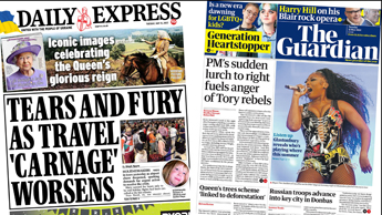 Composite image featuring Daily Express and Guardian front page