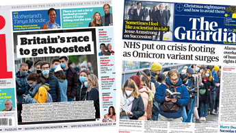 Composite image featuring i and Guardian front pages