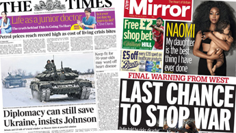 Composite image featuring the Times and Daily Mirror front pages