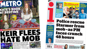 Composite image showing Metro and i front pages