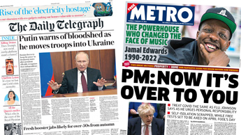 Composite image featuring Daily Telegraph and Metro front pages