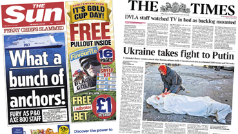 Composite image featuring the Sun and Times front pages