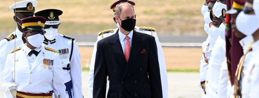 The Earl of Wessex inspects the Guard of Honour in St John's, Antigua and Barbuda, on 25 April