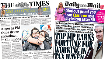 Composite image featuring Times and Daily Mail front pages