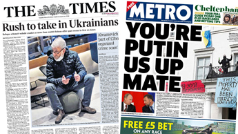Composite image featuring Times and Metro front pages