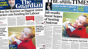 Composite image featuring Guardian and Times front pages