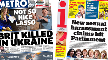 Composite image featuring the Metro and i front pages