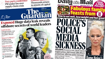 Composite image featuring Guardian and Daily Mail front pages