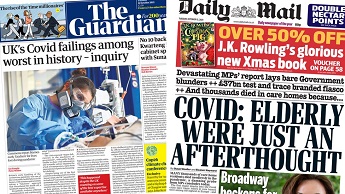 Composite image featuring Guardian and Daily Mail front pages