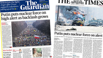 Composite image featuring Guardian and Times front pages