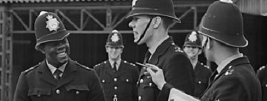 London's first black policeman PC Norwell Roberts beginning his training with colleagues at Hendon Police College, London, 5 April 1967
