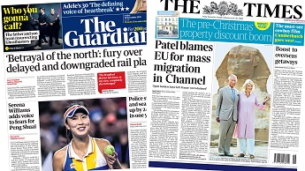 Composite image featuring Guardian and Times front pages