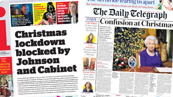 Composite image featuring i and Daily Telegraph front pages