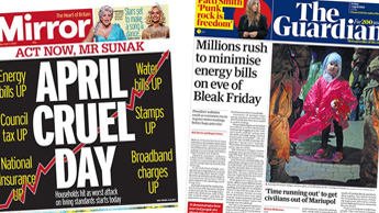 Composite image featuring Daily Mirror and Guardian front pages