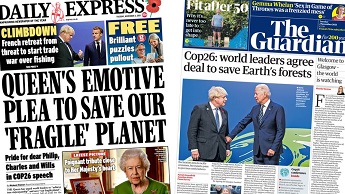 Composite image featuring Daily Express and Guardian front pages