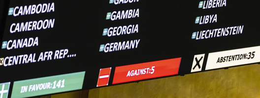 A screen showing the results of voting at the UN Security Council