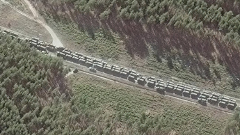 Satellite image showing Russian vehicles in convoy