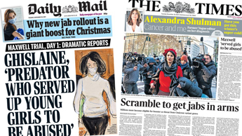 Composite image featuring Daily Mail and Times front pages