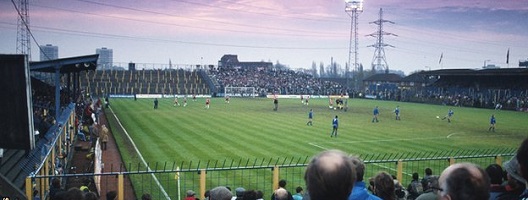 Wimbledon's old Plough Lane stadium pictured in November 1987