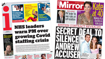 The i and Daily Mirror front pages